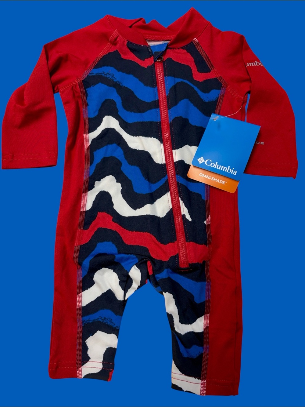 Columbia Baby boys 0-3 months 1 pc Rash Guard swimsuit bodysuit red blue $50